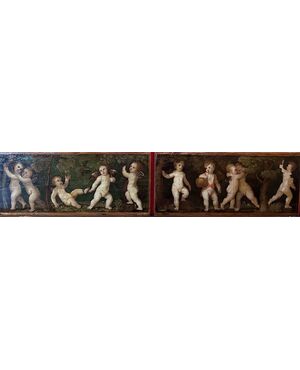 Pair of panel paintings (Venice) Children playing