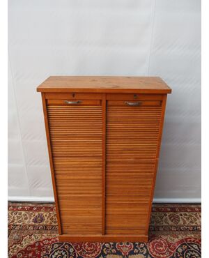 DOUBLE OFFICE ROLLER SHUTTER IN OAK, EARLY 1900S FRANCE