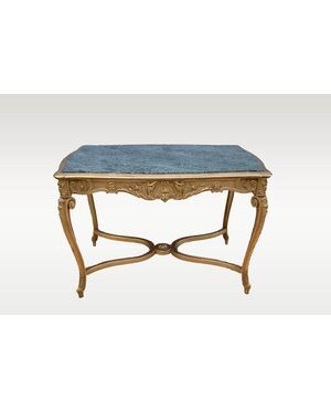 Antique Louis XV style gilded coffee table from the 1800s with green Alps marble top