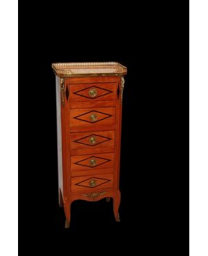 Late 1800s French Cinquino in Napoleon III style with bronze applications and marble top
