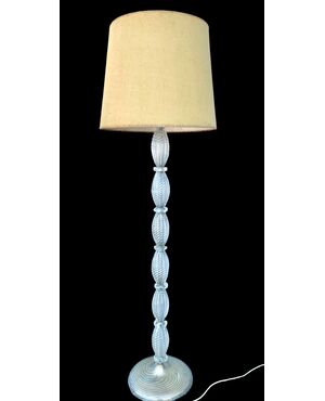 Floor lamp in transparent diamond glass, slightly iridescent. Barovier & Toso. Murano.