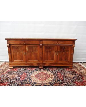 Antique 4-door walnut sideboard, Directoire style, 19th century France, cm L206xP58xH96
