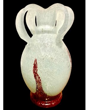 Pulegoso glass vase with four handles. Manufactured by Emanuel Beranek. Czech Republic.