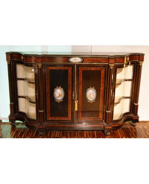 Rich French Ebony Servante sideboard with 19th-century Louis XV style Sevres porcelain medallions