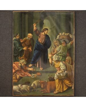 Italian painting oil on copper Expulsion of the merchants from the temple