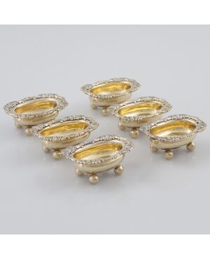 Set of six vermeil silver salt cellars, Solomon Hougham, London, 1811