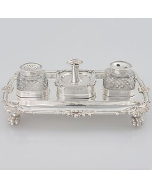 George III sterling silver inkstand, John Cramer, London, 1812