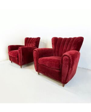 Pair of armchairs 1940 - burgundy velvet