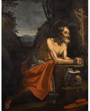 Saint Jerome penitent in the cave, Hendrick de Somer known as Enrico Fiammingo (Lokeren 1602 - Naples 1655)