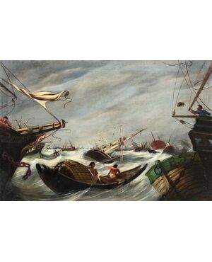 French painter (late 19th century) - Stormy sea.