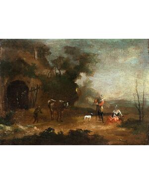Italian painter (18th century) - Landscape with resting shepherds.