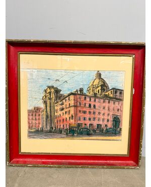 Disegno centro di Roma 1964, Belau, 91x84cm