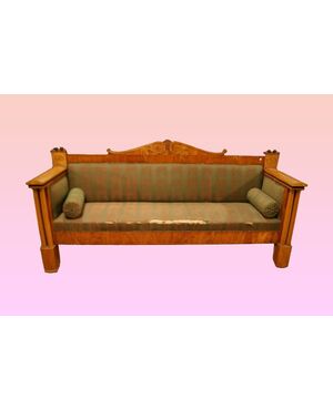 Divano svedese del 1800 stile Biedermeier in legno di betulla e noce