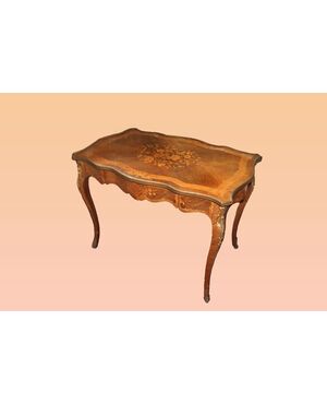 Tavolo da salotto scrittoio Luigi XV del 1800 riccamente intarsiato