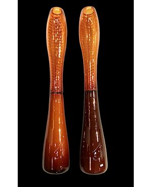 Pair of large 'incalmo' glass vases. Salviati, Murano.