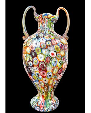 Large vase with 'giant murrine' with two handles. A.Ve.M. Murano
