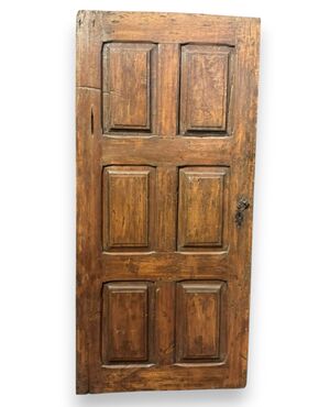 PTI764 - Antique walnut door, with six carved panels, 18th century, dimensions cm W 92 x H 195