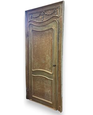 PTL694 - Stripped wooden door, with frame, 18th century, opening cm W 85 x H 209