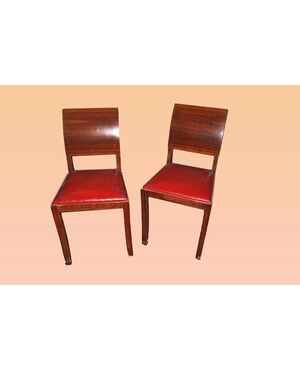 Set of 6 Italian Deco-style chairs in rosewood and leather seat
