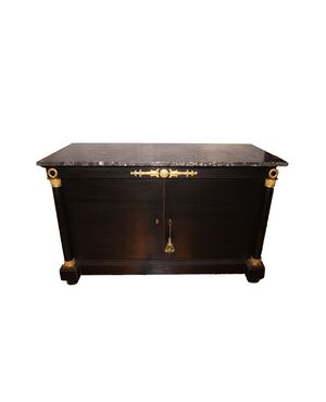 Antique French Empire style sideboard, black lacquered, 1800s, restored