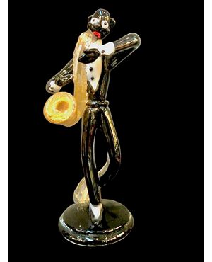 Blown glass figure, jazz musician, Seguso manufacture, Murano