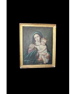 Early 1800s Spanish oil on canvas depicting the Madonna and Child Jesus
