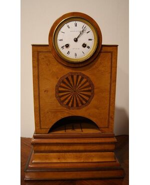 Antique Biedermeier birch clock with inlays from the 1800s