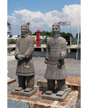Statua pietra due Guerrieri Cinesi