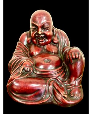 Painted terracotta Buddha figure. Cacciapuoti Manufacture. Milan.