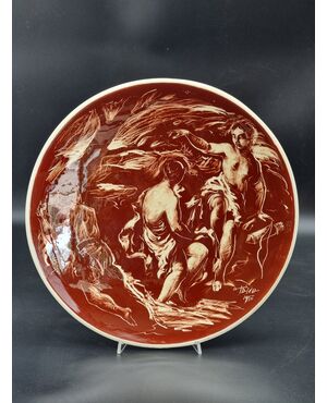 Coppia di piatti in ceramica a graffito, Alessio Tasca, Nove, anni 1950