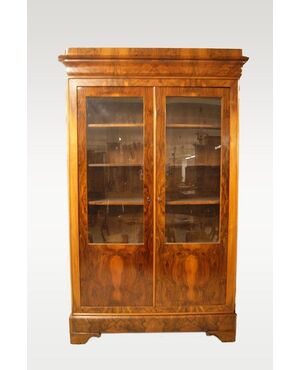 Antica grande libreria del 1800 due porte in noce e radica di noce stile Direttorio