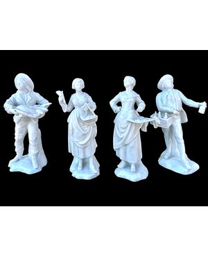Four popular white porcelain figures, Ginori Doccia manufacture.