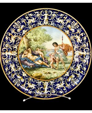 Large majolica plate with historical and Raphael-style decoration. Ginori.
