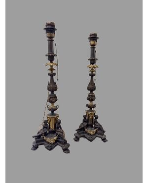 Coppia di lampade in bronzo