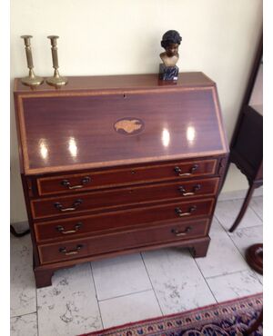 Inlaid Mahogany Fall Front Desk, England 1900