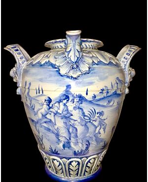 Large majolica hydria vase with turquoise decoration. Cantagalli, Florence.