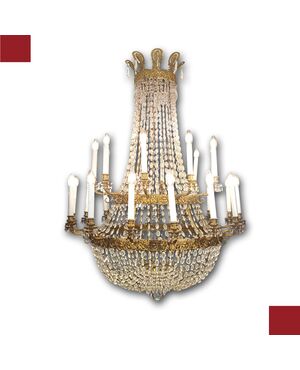 LARGE MID-19TH CENTURY GILDED BRONZE AND CRYSTAL BASKET CHANDELIER