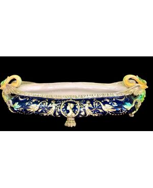 Majolica centerpiece decorated with grotesques, Molaroni Pesaro Manufacture.