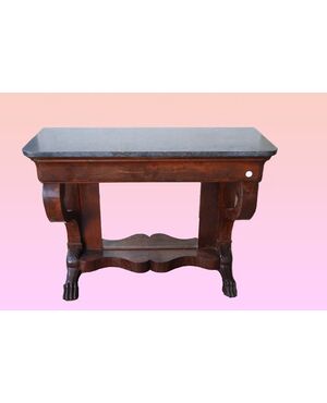 French Empire style mahogany console table from the 1800s with mirror and marble