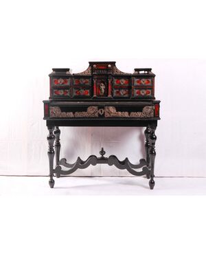 Stunning Sicilian writing desk from the 1700s in ebony, tortoise shell, and silver finishes.
