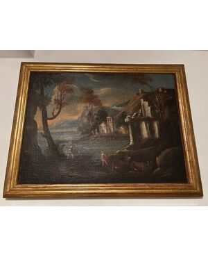 Paesaggio con figure è rovine dell'700