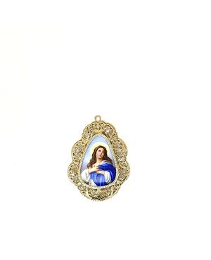 Pendente in argento con figura sacra dipinta a mano su porcellana