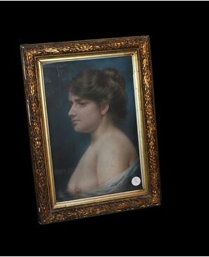 Mid-1800s French pastel depicting a female nude by Theodore Ange Coquelin, 19th century