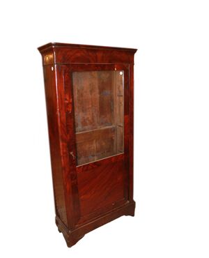 French bookcase display cabinet, Directoire style, mahogany feather, 19th century