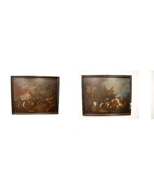 Pair of Italian 17th-century oil on canvas "Hunting Scenes"