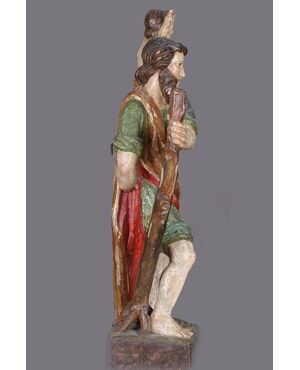 Antique wooden statue depicting Saint Christopher with Child