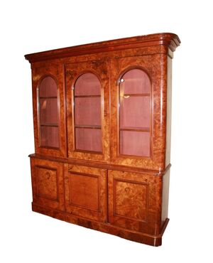 Grande Libreria Bookcase stile Vittoriano in Radica di Noce