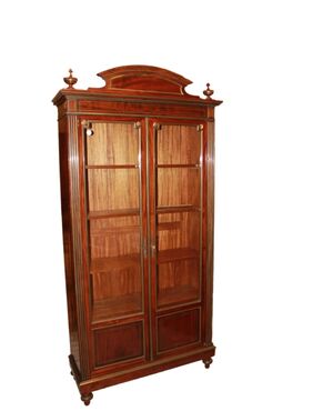 Vetrina Libreria 2 Porte Francese stile Luigi XVI in Legno di Mogano con Ottoni
