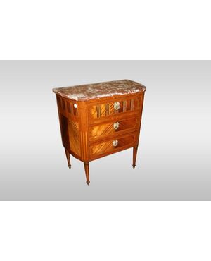Small French Louis XVI style chest of drawers with marble top, from the 1800s