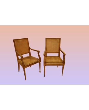 Set of 6 late 1800s French walnut straw armchairs.